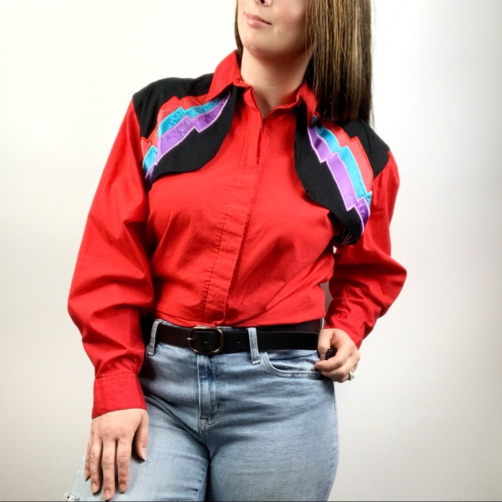 Vintage Wrangler Western Button Down Blouse Red